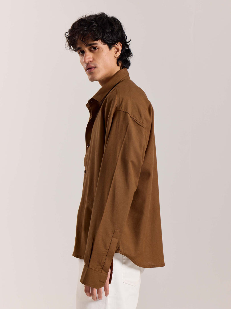 Rust Brown Linen Cropped Shirt