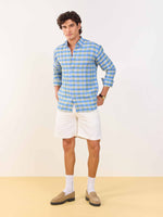 Load image into Gallery viewer, Blue &amp; Green Checked Irish Linen Shirt
