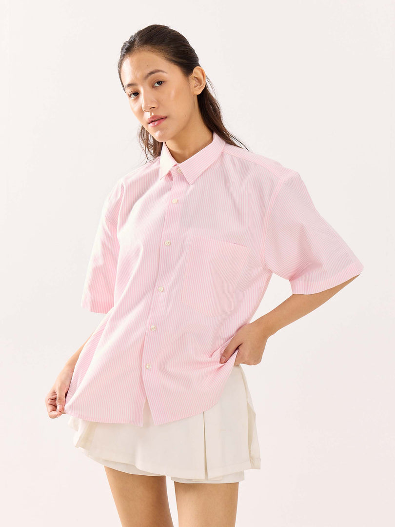 Pink Striped Oversized Cropped Shirt (Pre-Order)