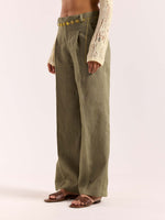 Load image into Gallery viewer, Sage Green Linen Baggy Fit Trousers
