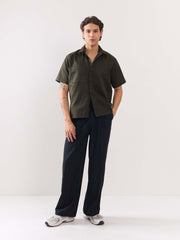 Dark Green Twill Cropped Shirt