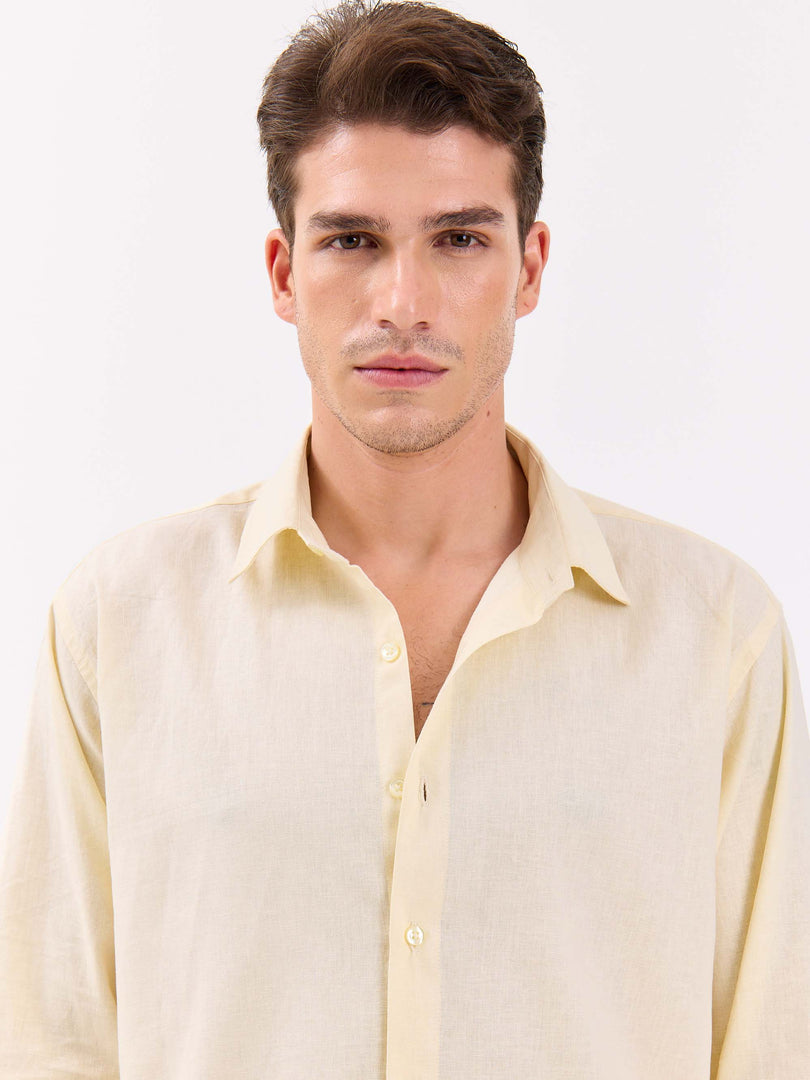 Powder Yellow Linen-blend Shirt