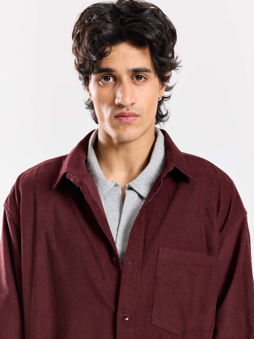 Burgundy Corduroy Oversized Shirt