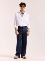 Load image into Gallery viewer, Navy Blue Linen Baggy Fit Trousers