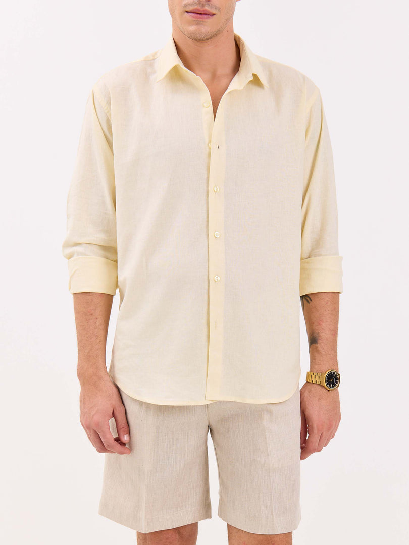Powder Yellow Linen-blend Shirt