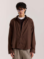 Dark Brown Linen Cropped Shirt