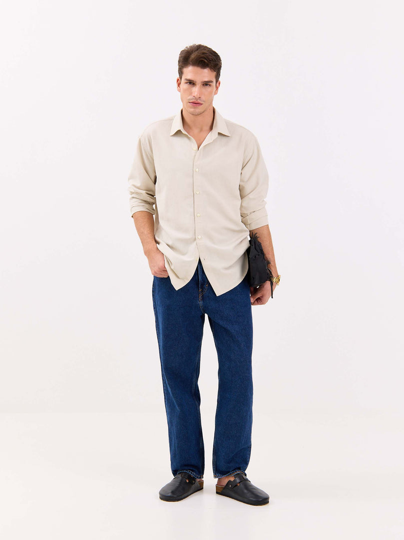 Light Beige Linen-blend Shirt