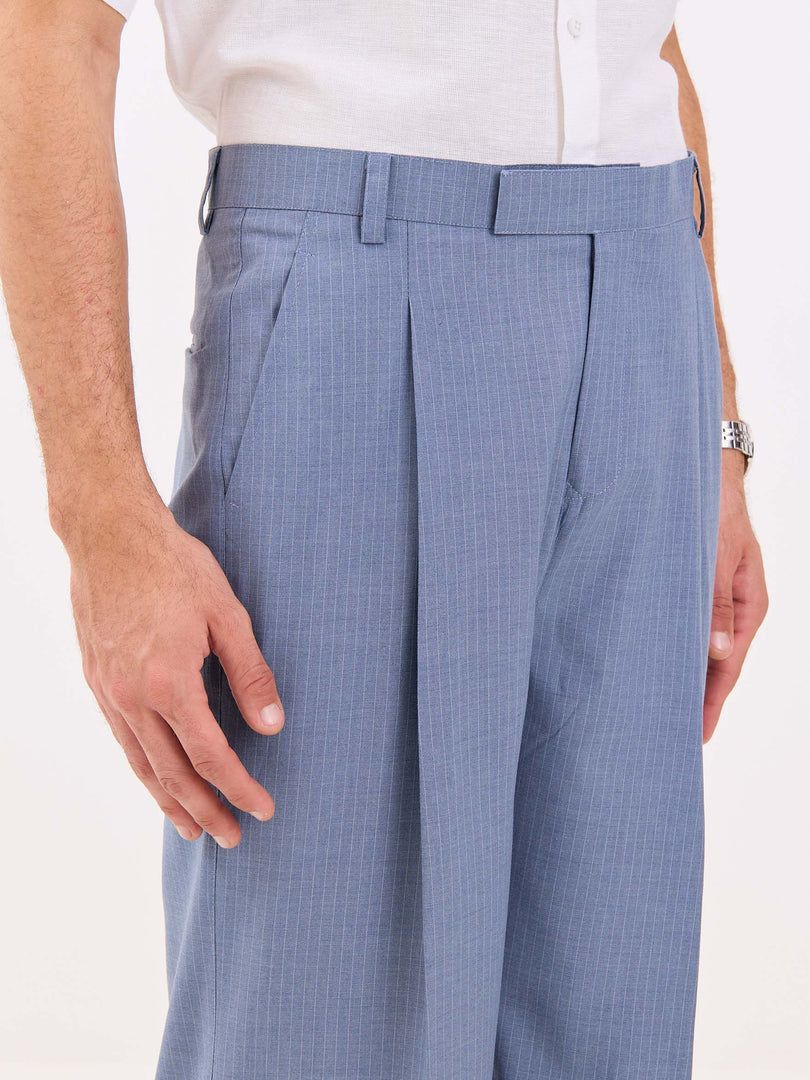 Light Blue Pinstriped Baggy Fit Trousers