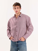 Load image into Gallery viewer, Burgundy Checkered Oversized Cropped Shirt