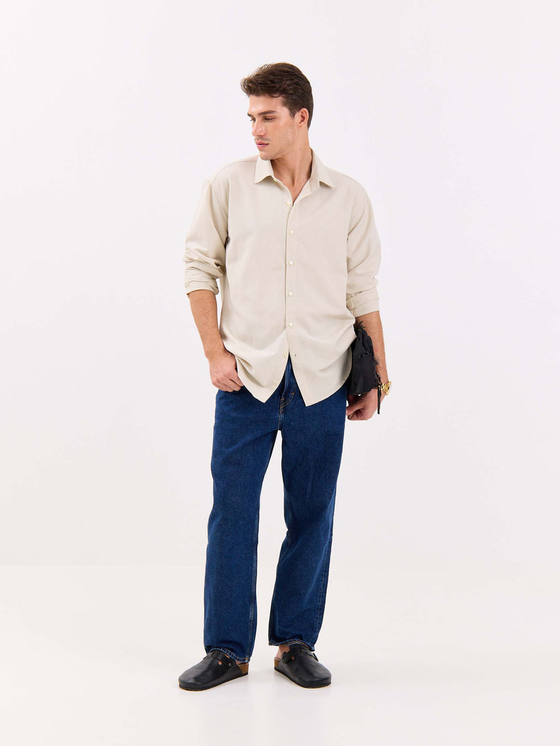 Light Beige Linen-blend Shirt