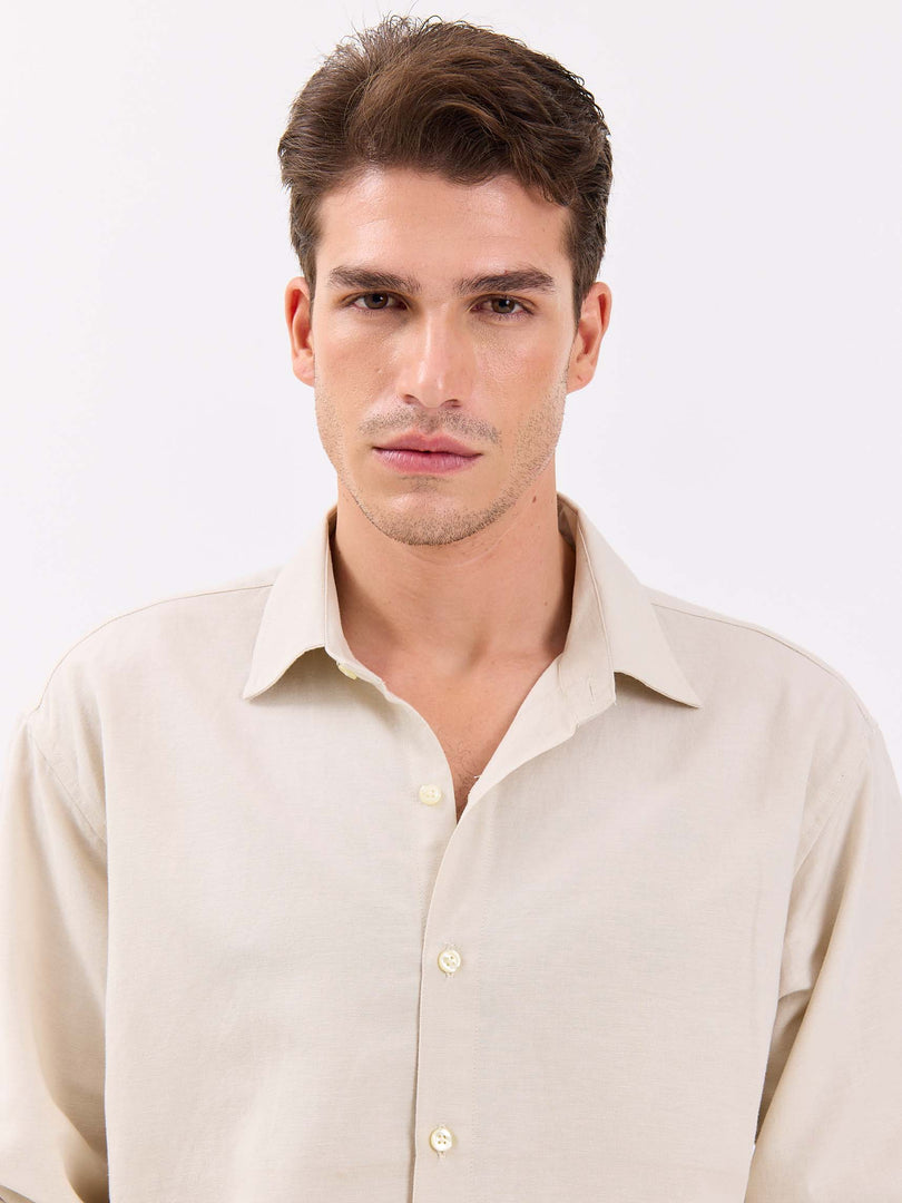 Light Beige Linen-blend Shirt