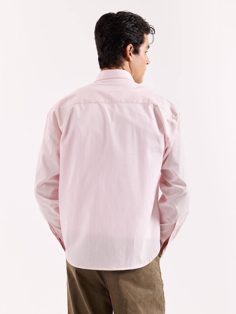 Very Light Pink Striped Poplin Oversized Shirt