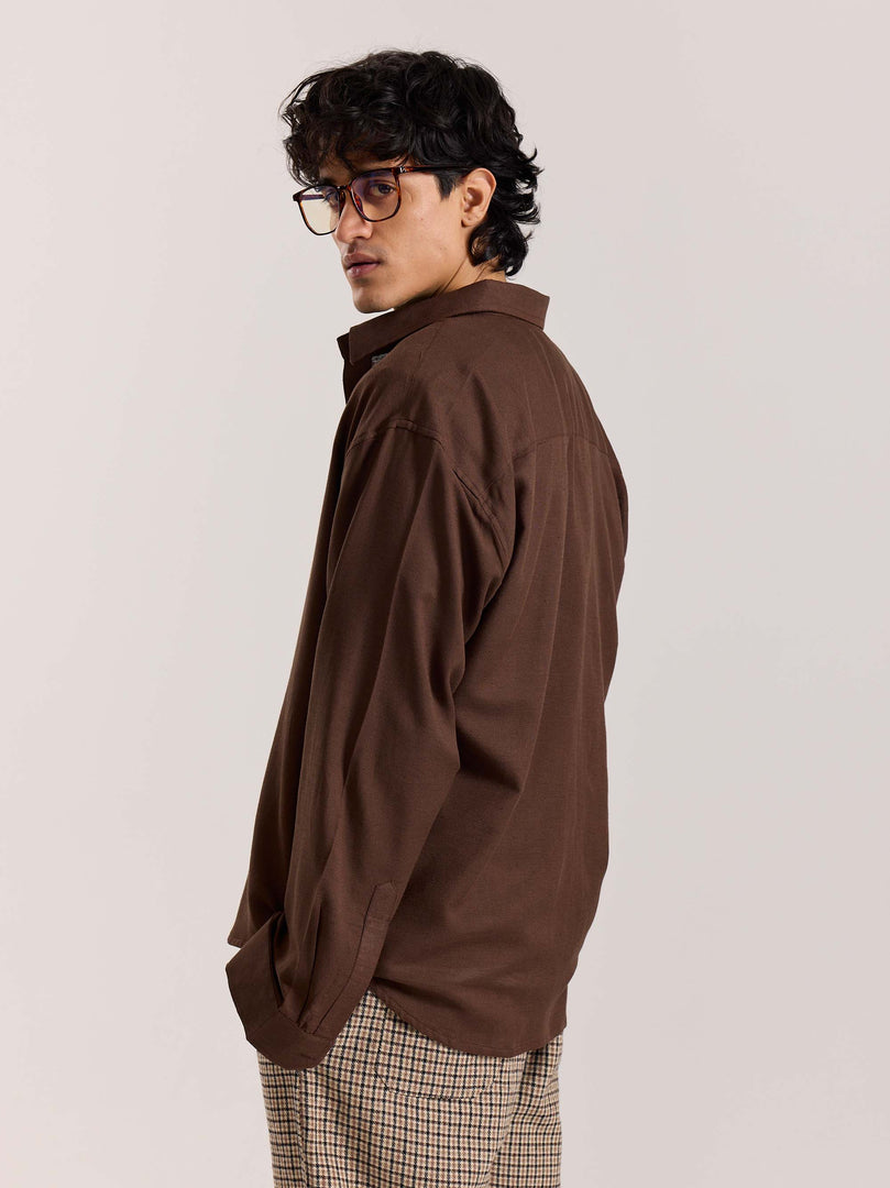 Dark Brown Linen Cropped Shirt