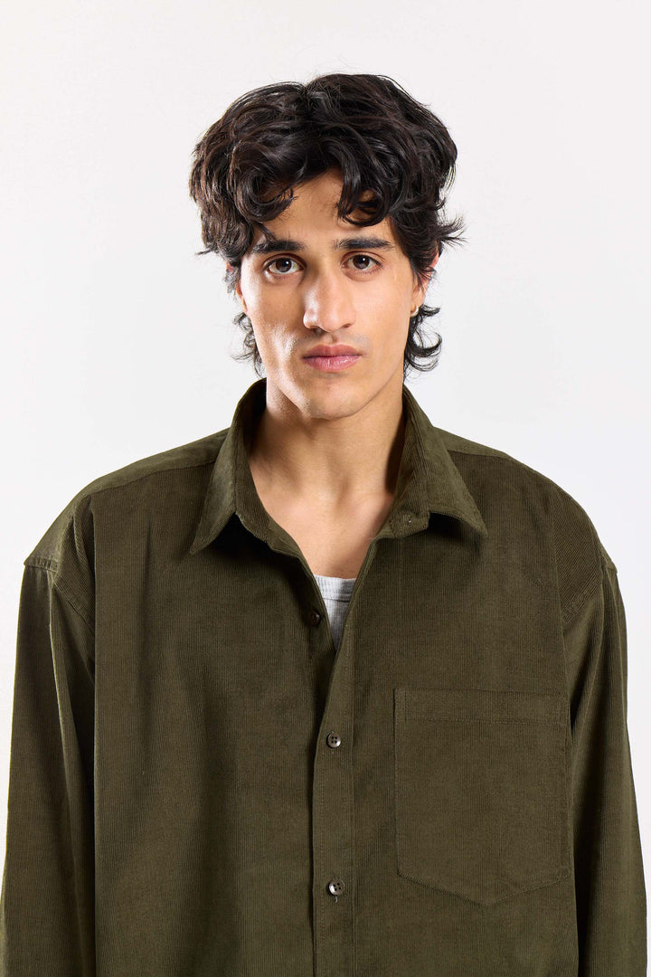Olive Corduroy Oversized Shirt