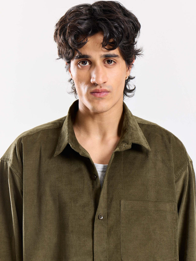 Olive Corduroy Oversized Shirt