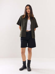 Dark Green Twill Cropped Shirt