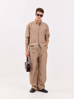 Load image into Gallery viewer, Brown Textured Irish Linen Shirt
