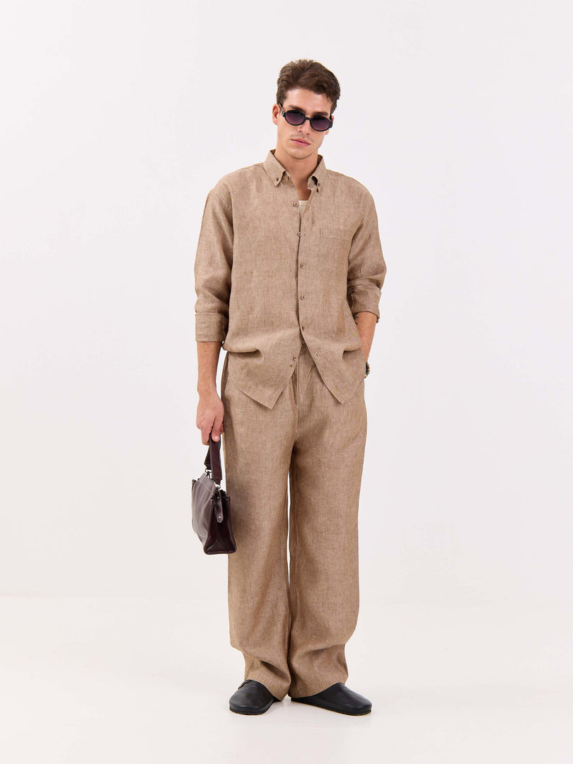 Brown Textured Irish Linen Shirt