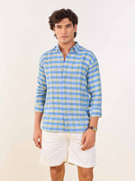 Load image into Gallery viewer, Blue &amp; Green Checked Irish Linen Shirt
