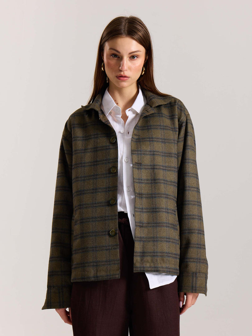 Taupe Checkered Tweed Shacket ( Pre-Order )