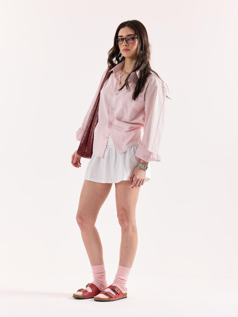 Very Light Pink Striped Poplin Oversized Shirt