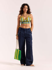 Navy Blue Linen Baggy Fit Trousers