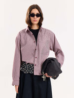 Load image into Gallery viewer, Burgundy Checkered Oversized Cropped Shirt