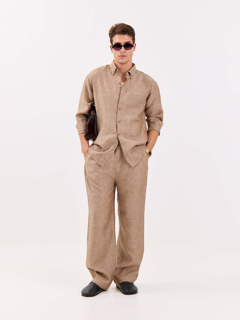 Brown Textured Irish Linen Shirt