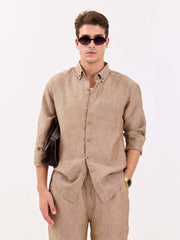 Brown Textured Irish Linen Shirt