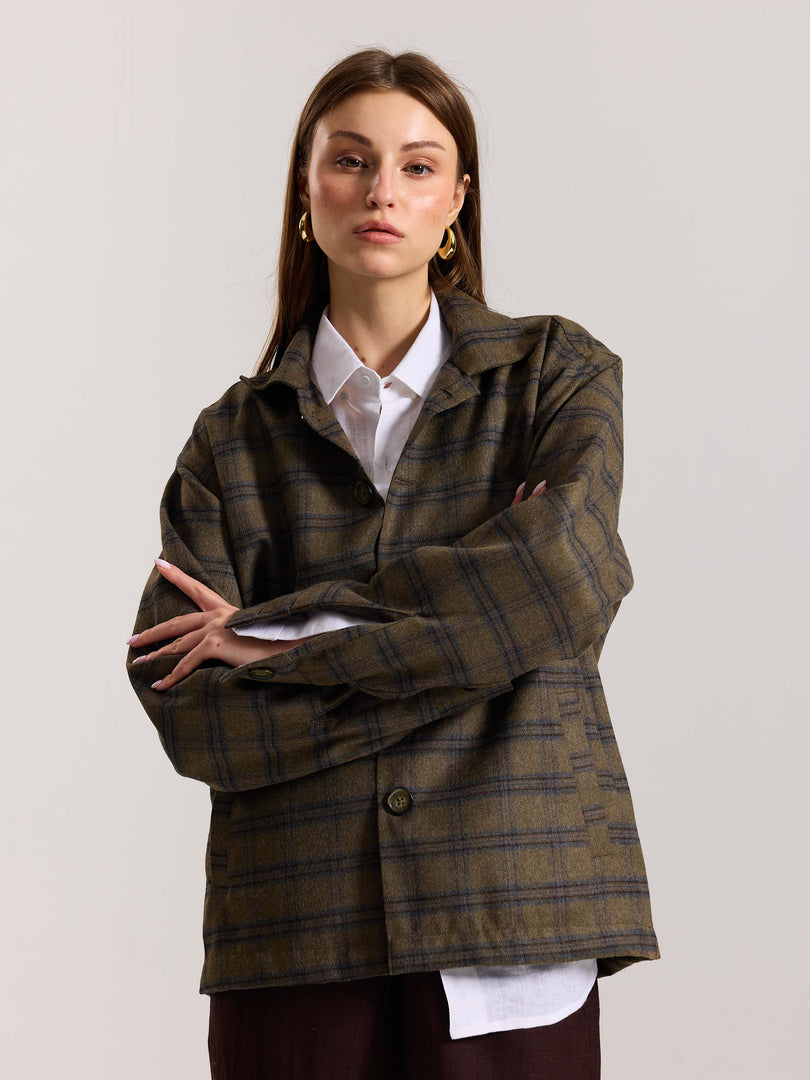 Taupe Checkered Tweed Shacket ( Pre-Order )