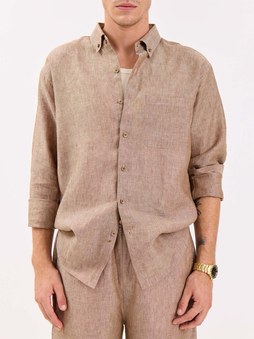 Brown Textured Irish Linen Shirt