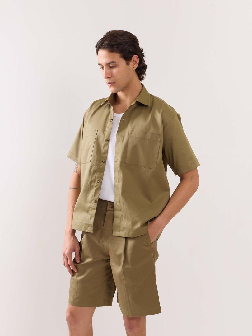 Khaki Twill Cropped Shirt