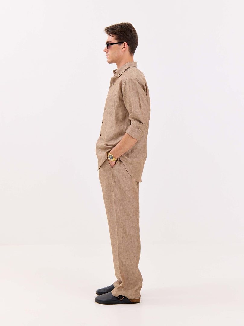 Brown Textured Irish Linen Shirt