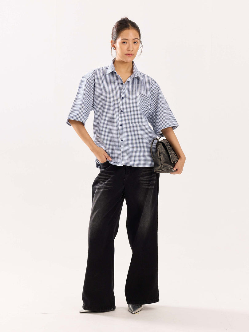 Blue Checkered Cropped Shirt (Pre-Order)