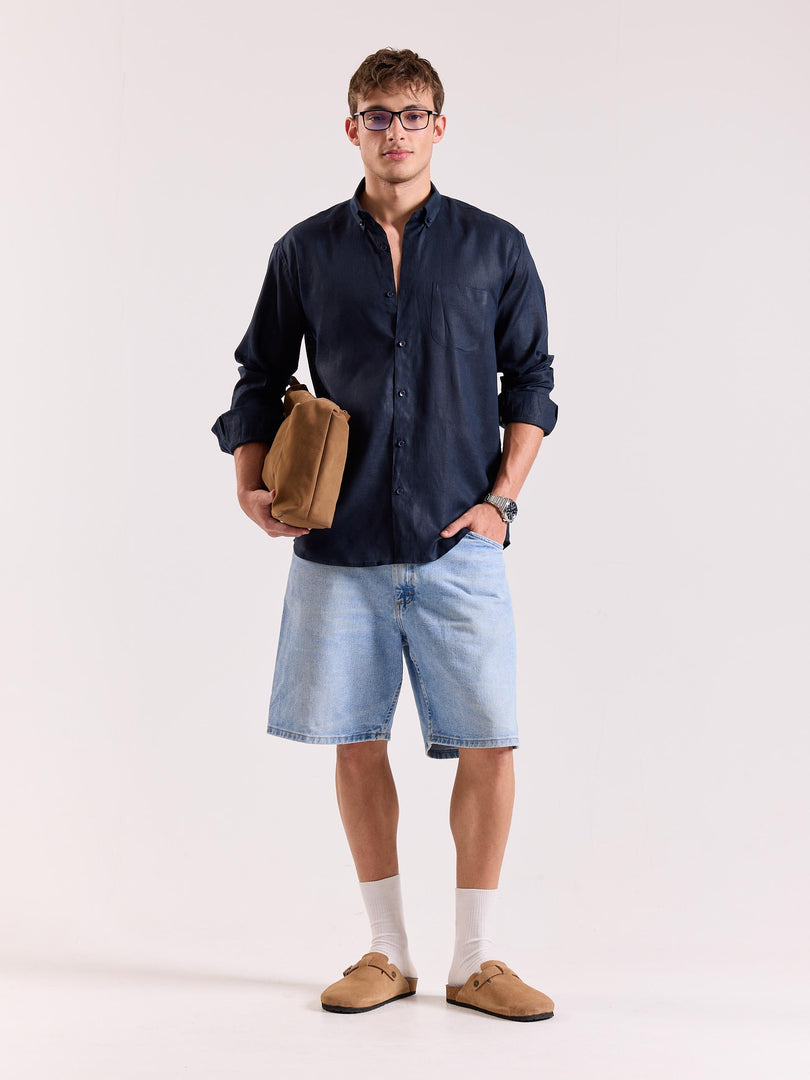 Dark Navy Irish Linen Shirt