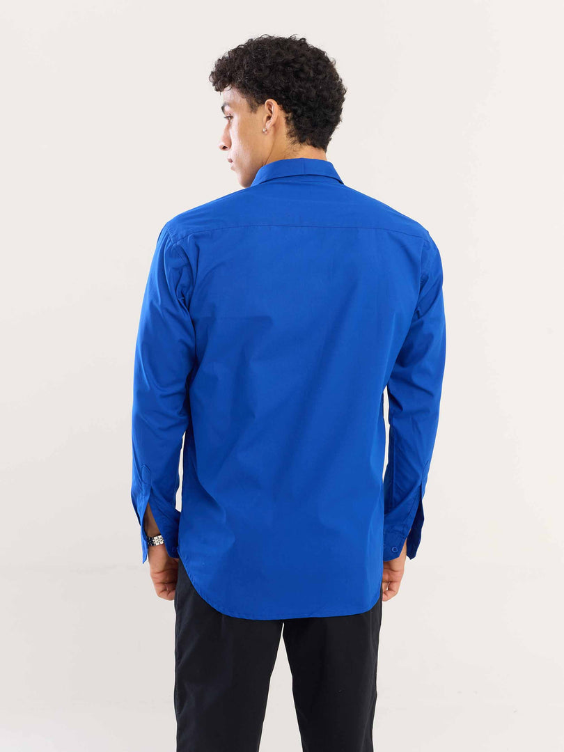 electric blue dress shirt Mens Shiny Electric Royal Blue Silky Satin High Collar French Cuff Shi