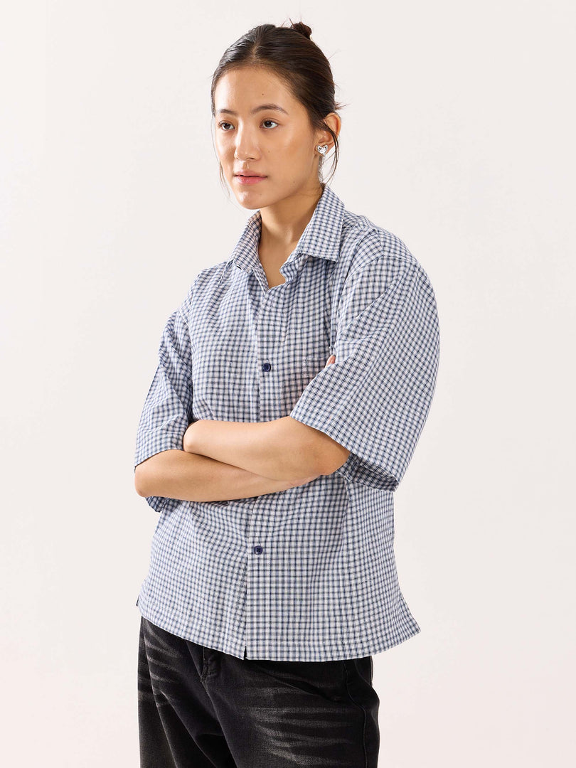 Blue Checkered Cropped Shirt (Pre-Order)