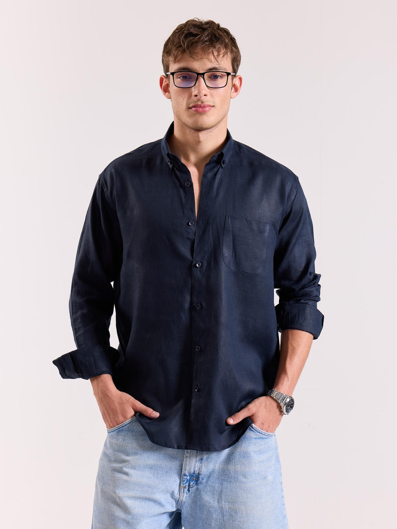 Dark Navy Irish Linen Shirt