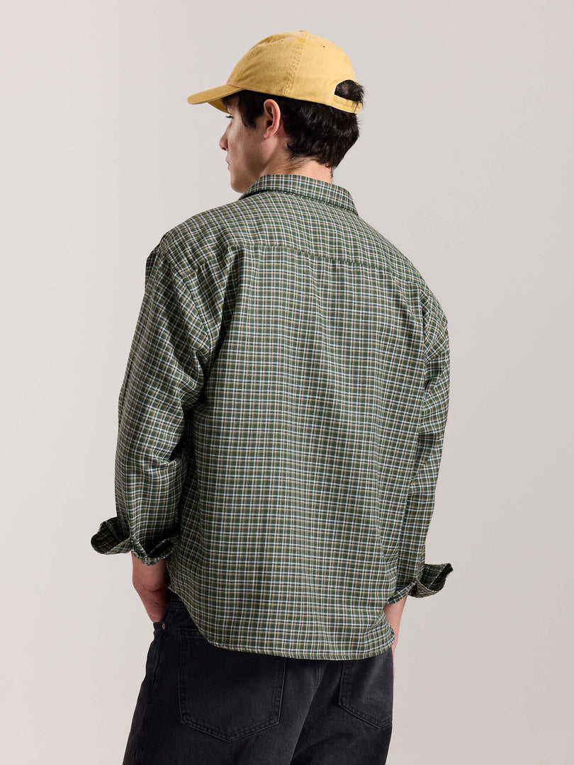 Olive Checkered Oversized Cropped Shirt
