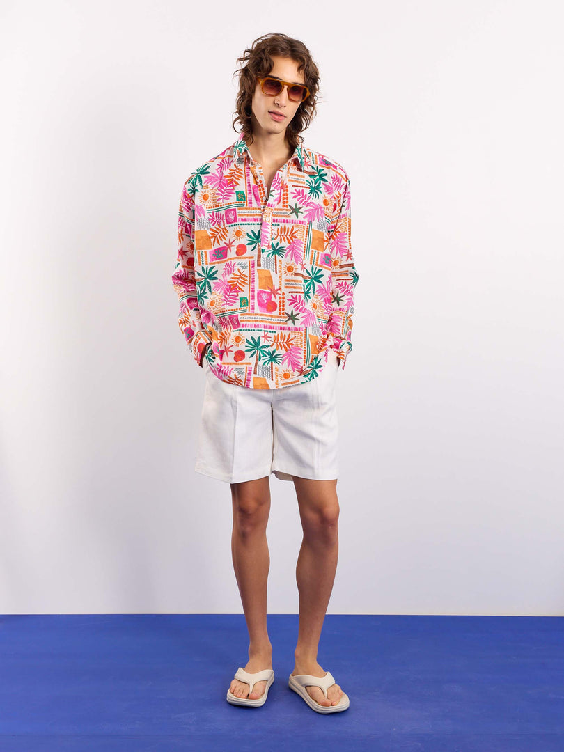 Orange Pink Tropical Linen Pullover