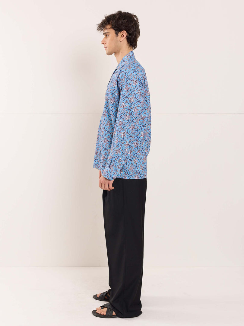 Blue Floral Vine Printed Resort Shirt