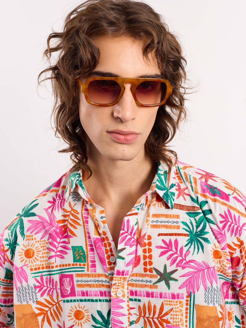 Orange Pink Tropical Linen Pullover