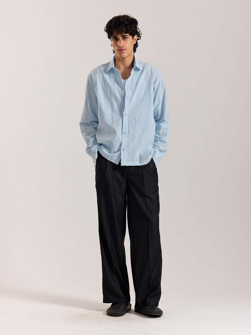 Relaxed Fit Powder Blue Textured Shirt