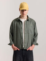 Load image into Gallery viewer, Olive Checkered Oversized Cropped Shirt