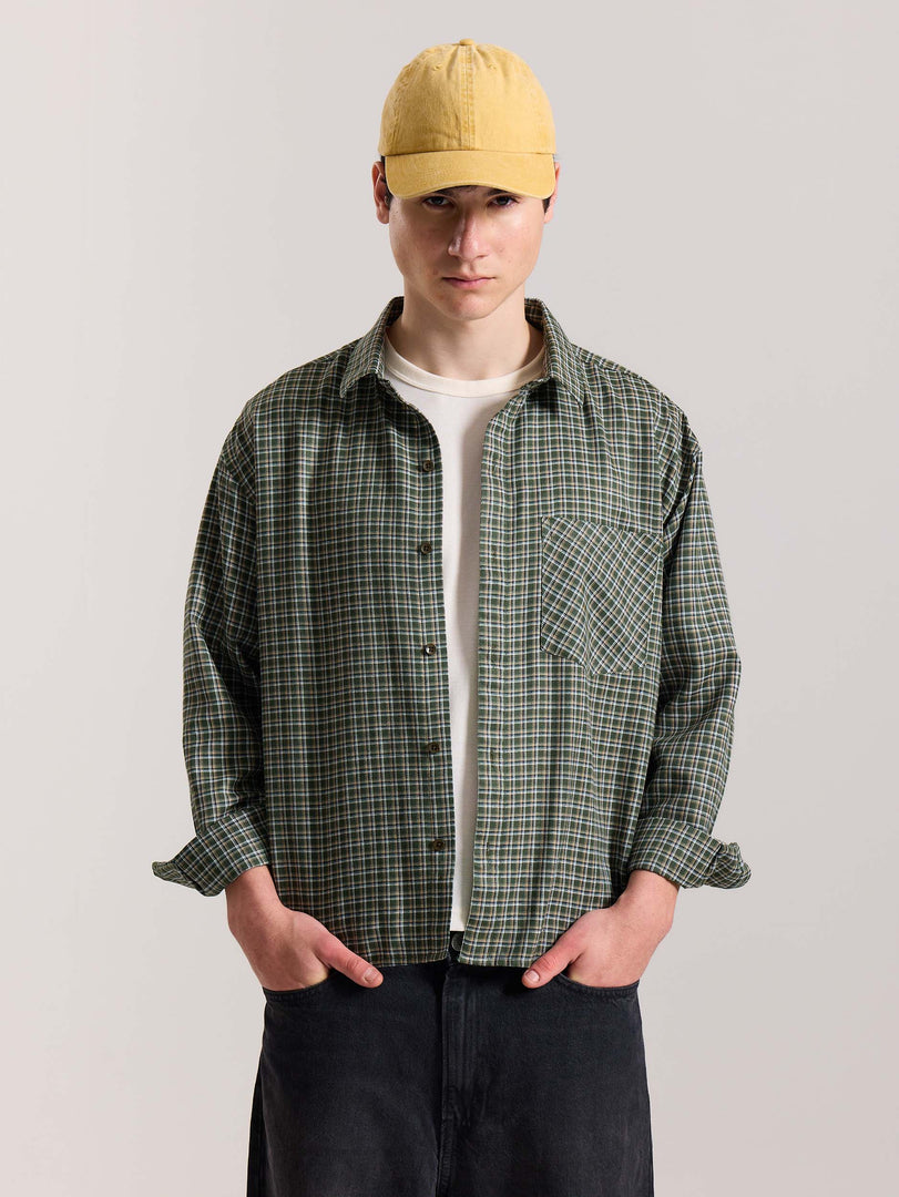 Olive Checkered Oversized Cropped Shirt