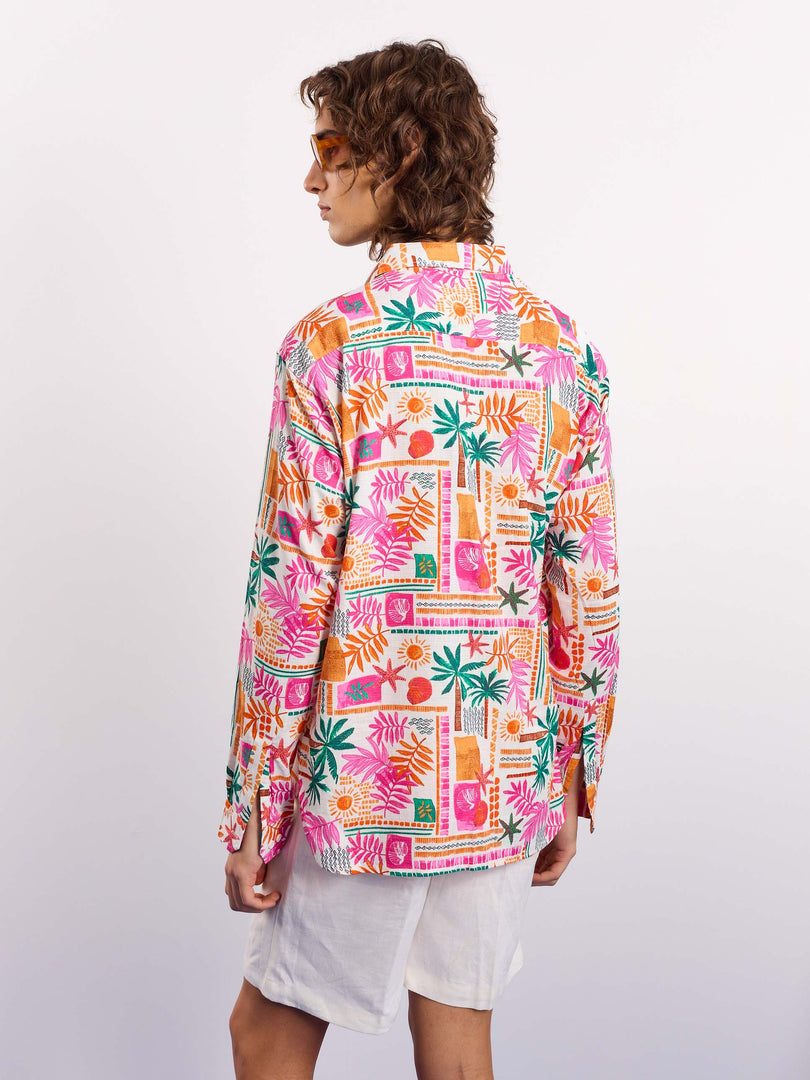 Orange Pink Tropical Linen Pullover