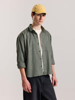 Load image into Gallery viewer, Olive Checkered Oversized Cropped Shirt