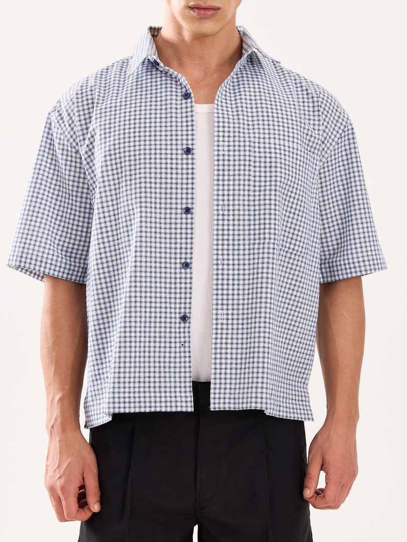Blue Checkered Cropped Shirt (Pre-Order)