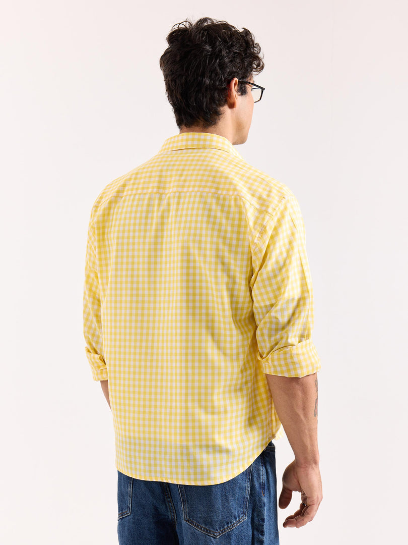 Yellow & White Checkered Poplin Oversized Shirt