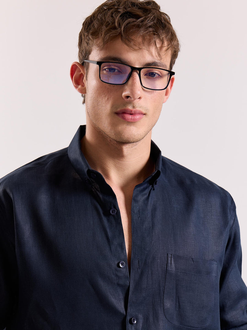 Dark Navy Irish Linen Shirt